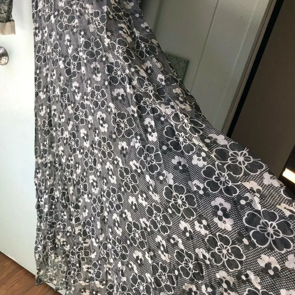 vintage maxi dress Black Floral White collar Mod sheer skirt romantic modest